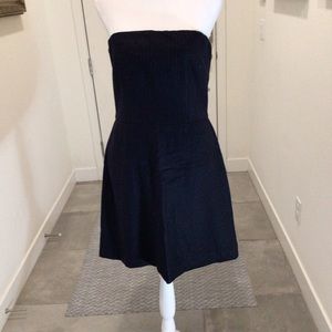 CLUB MONACO BLACK PINSTRIPED STRAPLESS DRESS